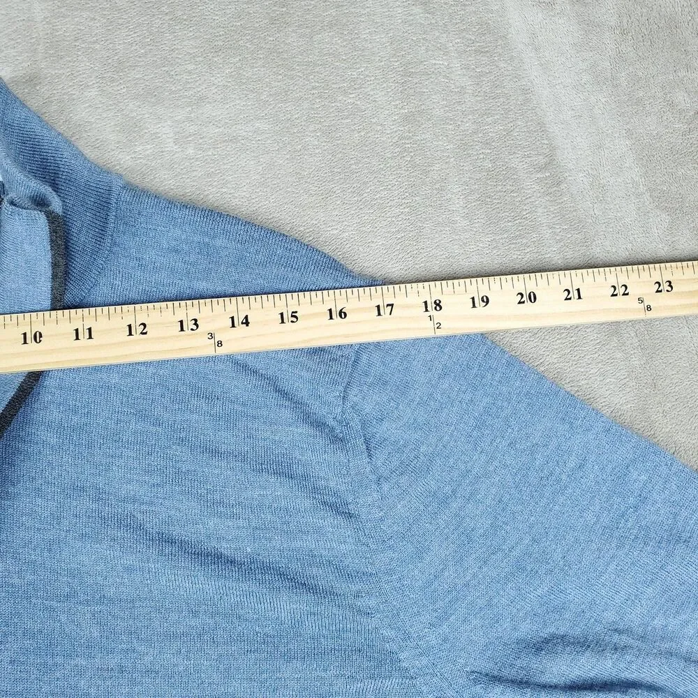 Banana Republic Sweater Mens Large Blue 1/4 Zip Mock Neck 100% Merino Wool Knit